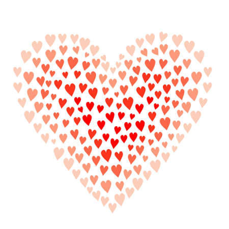 Hearts in the shape of a heart. A large heart made up of small pink hearts. Template on the theme of love, wedding and Valentine's Day. Heart pattern.のイラスト素材