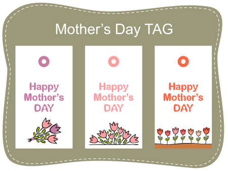 Set of tags with tulips for mothers day. Cute delicate labels for gifts and greeting cards. Spring template for packaging.のイラスト素材