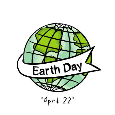 Planet earth wrapped in white ribbon with text. The slogan is for those who care about the future of our planet. We will save her from garbage and pollution. Earth dayのイラスト素材
