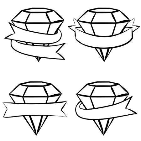 Hand-drawn vector labels with crystals. White Ruby, emerald, diamond wrapped in tape. Ribbons for text. Vector illustration for the decoration of jewelry products.のイラスト素材