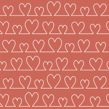 Seamless pattern with Simple heart-shaped lines. Line art on the theme of love, weddings and Valentine's Day. White contours of hand-drawn hearts on a pink background.のイラスト素材