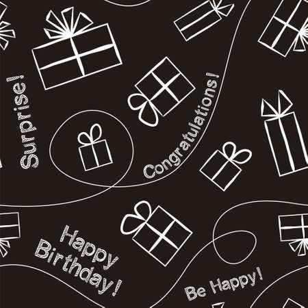 Seamless pattern for gift wrapping paper in chalky style. Background with gift boxes with bows. Hand-drawn gift boxes in doodle style. Vector illustrationのイラスト素材