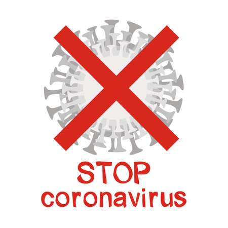 The Stop Coronovirus logo. Virus emblem crossed out by a red cross. No Infection and Stop Coronavirus Concepts. Isolated Vector Iconのイラスト素材