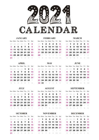 Calendar template in portrait orientation. 2021 yearly calendar. 12 months yearly calendar set in 2021. Vector illustration.のイラスト素材