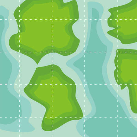 A stylized background in the form of a map of the Earth. Green continents, blue seas and oceans, a grid of parallels and meridians. The map for geography, travel, training and education.のイラスト素材