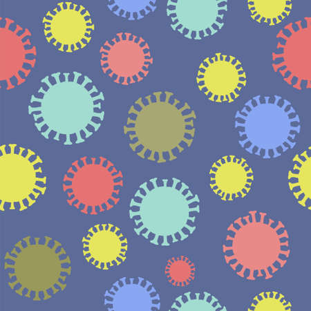 Seamless vector pattern of coronavirus molecules. Multi-colored coronavirus on a blue background. No Infection and Stop Coronavirus Concepts.のイラスト素材