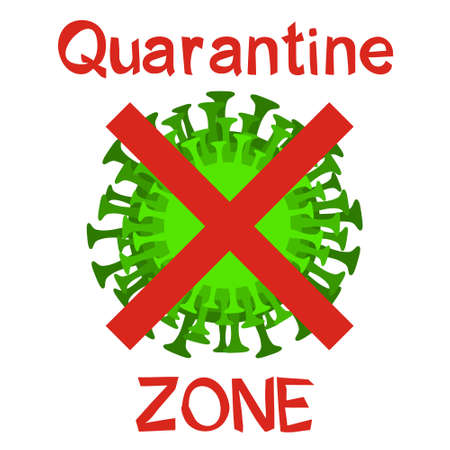 The quarantine zone. Acid green Virus emblem crossed out by a red cross. No Infection and Stop Coronavirus Concepts. Isolated Vector Iconのイラスト素材