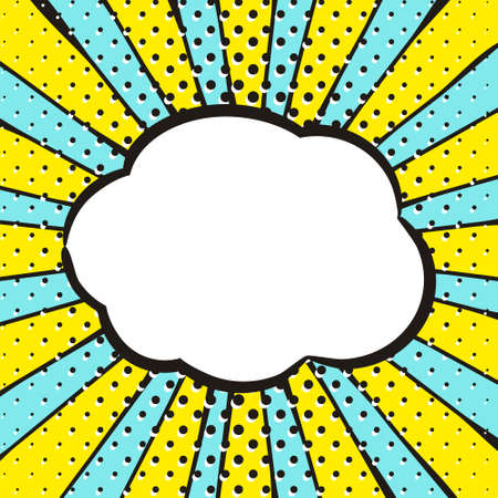 Bright background in popart style. White box for text in the shape of a cloud. Square web banner for social media post template. Vector illustration.のイラスト素材