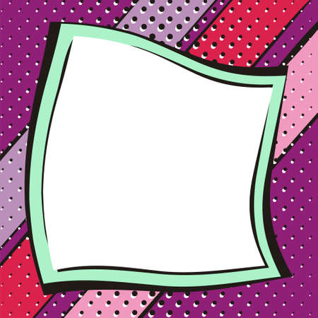 Bright purple background in popart style. White box for text in the form of a crumpled sheet of paper. Square web banner for social media post template. Vector illustration.のイラスト素材