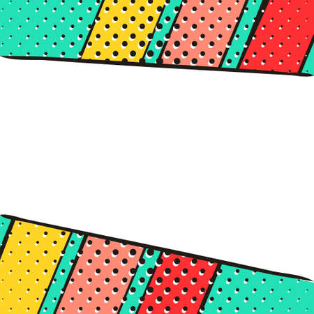 Bright background in popart style. White box for text. Summer colors: turquoise, red, yellow. Square web banner for social media post template. Vector illustration.のイラスト素材
