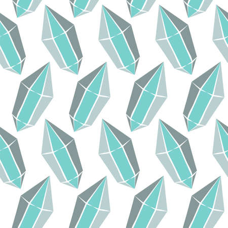 Blue seamless vector pattern with crystals and stars. Hand-drawn gemstones, diamonds, diamonds, emeralds and rubies. Vector illustration for jewelry store, bijouterie, magic and miracle.のイラスト素材