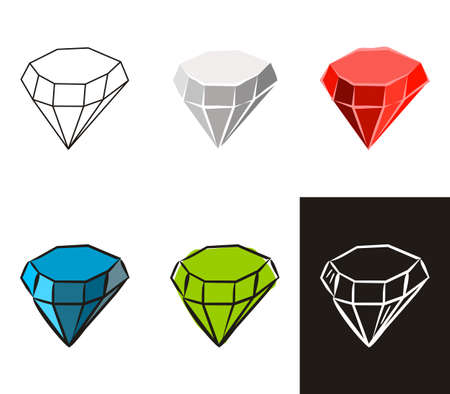 A collection of crystals in different styles: doodle, contour, chalk. Sets of Hand-drawn gems, diamonds, emeralds and rubies. Vector illustration for jewelry store, bijouterie, sale, magic and miracleのイラスト素材