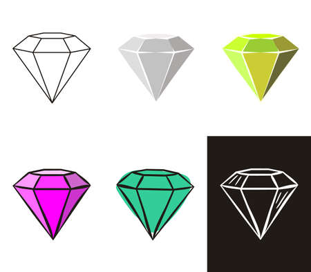 A collection of crystals in different styles: doodle, contour, chalk. Sets of Hand-drawn gems, diamonds, emeralds and rubies. Vector illustration for jewelry store, bijouterie, sale, magic and miracleのイラスト素材