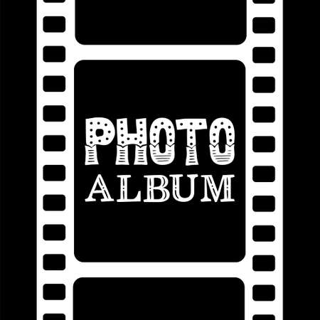 Photo album cover. Lettering title photo album. Black and white template for photographers with frames and film. Vector illustration for the design of books, posters, brochures, booklets, folders andのイラスト素材