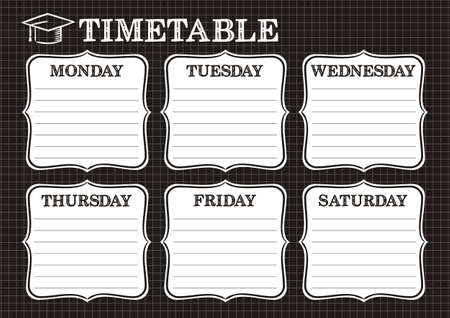 Template of a school schedule for 6 days of the week for students. Vector illustration in chalky styles. Includes hand-drawn elements on a school theme.のイラスト素材