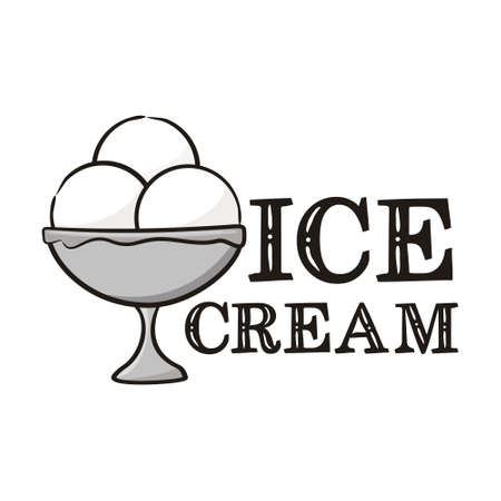 Hand-drawn icon of ice cream in a bowl.   for a cafe or restaurant. Vector illustration for decoration of a menu, poster or banner.のイラスト素材