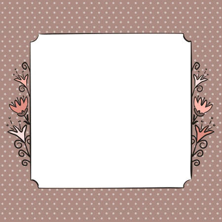 Square frame of hand-drawn flowers. Vector template for photo frames or postcards. Cute tender flowers doodle style. Vector illustrationのイラスト素材