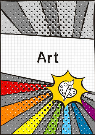 Cover for a school notebook or art book. School Pattern in bright pop art style. Hand-drawn palette icon with brush. Blank for educational or scientific poster.のイラスト素材