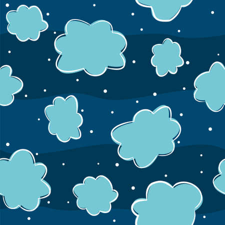 Seamless pattern with night blue sky and cartoon clouds. Hand-drawn children`s background. Vector illustration for baby design, posters, cards.のイラスト素材
