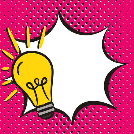 Bright comic empty speech bubble in popart style. White box for text in the form of an explosion with lightbulb. Square web banner for social media post template. Vector illustration, vintage design.のイラスト素材