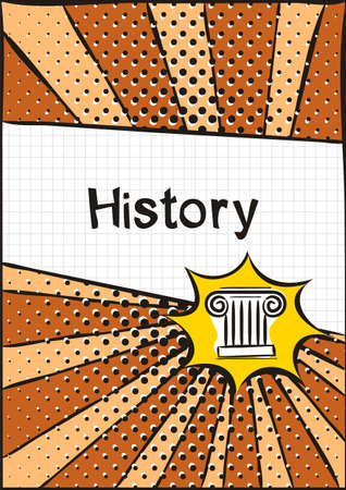 Cover for a school notebook or history book. School Pattern in bright pop art style. Hand-drawn icon of the ionic greek column. Blank for educational or scientific poster. Archeology themeのイラスト素材