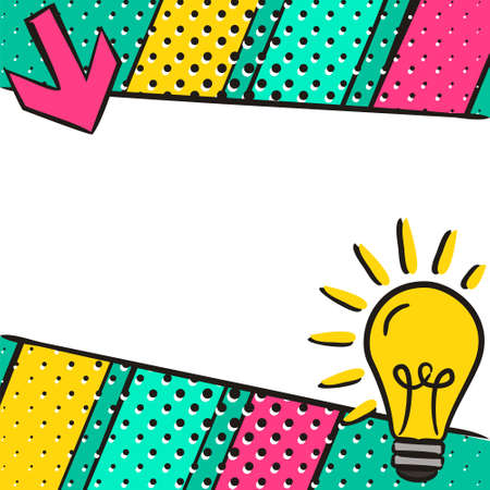 Bright comic empty speech bubble in popart style. White box for text with lightbulb. Square web banner for social media post template. Vector illustration, vintage design.のイラスト素材