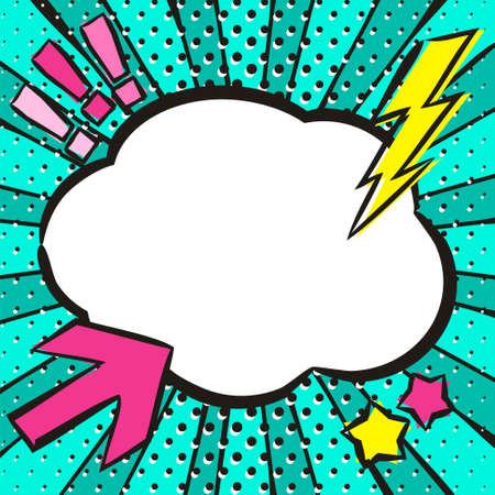 Bright comic empty speech bubble in popart style. White box for text in the shape of a cloud. Square web banner for social media post template. Vector illustration, vintage design.のイラスト素材