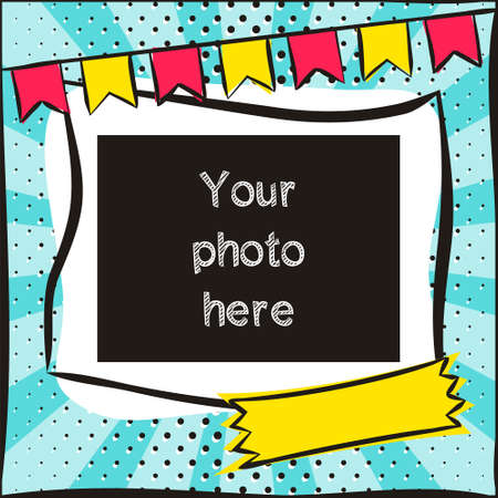 Children's photo book in pop art style. Bright Cover for photo album. Template for the design of frames, posters, cards, stickers. Vector illustration.のイラスト素材