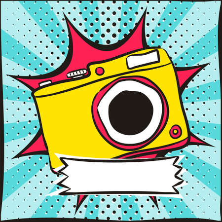 Children's photo book in pop art style. Bright Cover for photo album. Template for the design of frames, posters, cards, stickers. Vector illustration.のイラスト素材