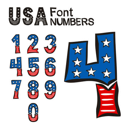 Circus Lights Font numbers set. Hand-drawn decorative numbers for decoration and design. Retro style light lettering. Vector illustrationのイラスト素材