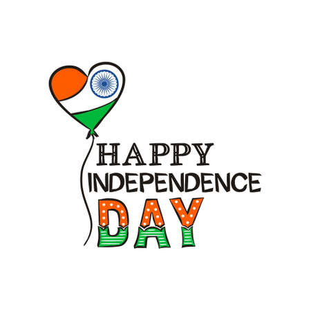 Happy Independence Day. Lettering for Indian Independence Day.    August 15th in national colors of India. Vector illustration for poster design in doodle style.のイラスト素材