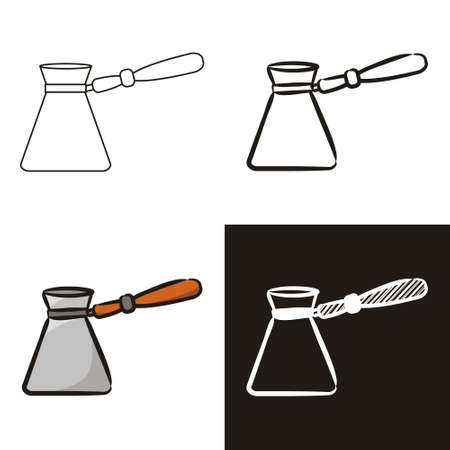 A collection of coffee turk in different styles doodle, contour, chalk. Sets of Hand-drawn turk icon. Vector illustration for cafe, restaurant, menu.のイラスト素材