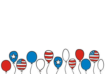 Hand drawn blank for USA Independence Day. Template by July 4th in national colors of the United States of America. Vector illustration for kids poster design in doodle style.のイラスト素材