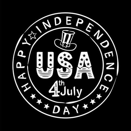 Hand-drawn chalk stamp with Lettering for USA Independence Day. Logo by July 4th in national colors of the United States of America. Vector illustration for poster design in doodle style.のイラスト素材