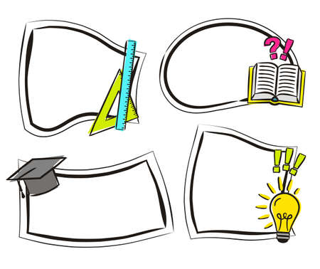 Set of hand drawn school labels in pop art style. Bright stickers for youth products. Badges and tags for packaging. Vector illustrationのイラスト素材