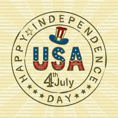 Hand-drawn vintage stamp with Lettering for USA Independence Day. Logo by July 4th in national colors of the United States of America. Vector illustration for poster design in retro style.のイラスト素材