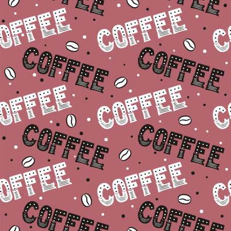 Seamless Hand-drawn coffee pattern. Cup and coffee beans. Background for cafe, restaurant, coffee shop or menu. Vector illustration.のイラスト素材