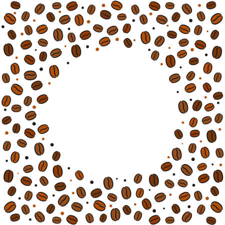 Round frame made from coffee beans. Hand-drawn grains. Vector illustration for menu, cafe, restaurant.のイラスト素材