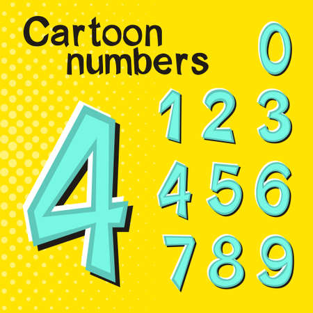 Set of numbers in pop art style. Cartoon figures for design, posters, banners, advertising posters, alphabet, children's books. Vector illustration.のイラスト素材