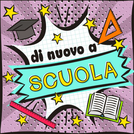 Italian Back to School Bright banner in the style of popart.のイラスト素材