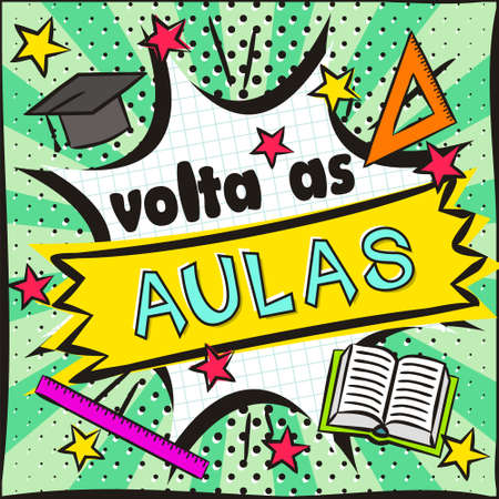 Portuguese Back to School Bright banner in the style of popart.のイラスト素材