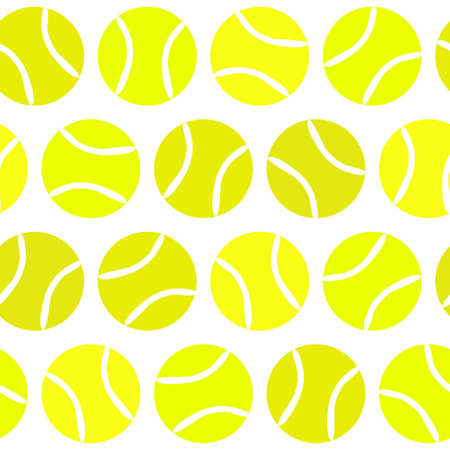Seamless hand drawn tennis pattern. Hand drawn Sport background with bright yellow tennis ball. Vector Illustration for the design of competitions, sports projects, tennis equipment.のイラスト素材