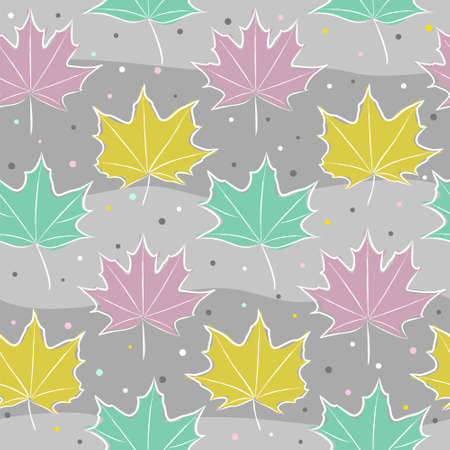 Seamless autumn pattern. Background from hand-drawn autumn maple leaves and points. Fall. Vector doodle style illustration for calendar, season, fabric, cover or banner.のイラスト素材