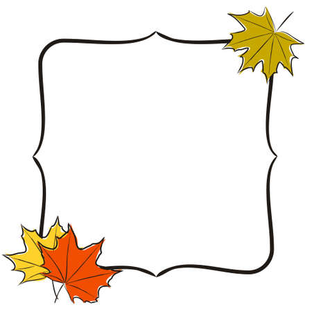 Hand-drawn autumn frame with maple leaves. Yellow and orange maple foliage. Template or blank for autumn decor. Vector illustration.のイラスト素材