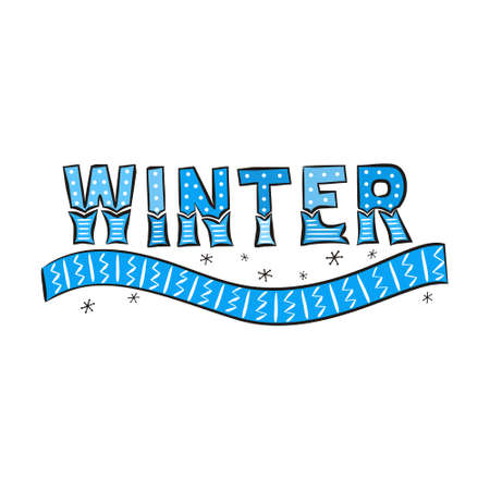 Winter lettering with hand-drawn Snowflakes and scarf. Illustration on white backgroundのイラスト素材