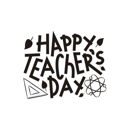 Lettering for Teacher's Day with a doodle school elements. Hand drawn isolated emblem for school banner, presentation, template. Vector illustrationのイラスト素材