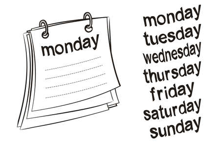 Hand-drawn ring calendar with days of the week. A blank or template for a planner or schedule with the names of the days of the week. Vector illustration for business and educational projects.のイラスト素材