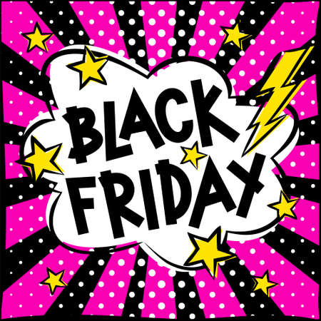 Bright pop art banner for black friday discounts or sales. Cartoon Cloud on a bright pink background.  Vector illustrationのイラスト素材