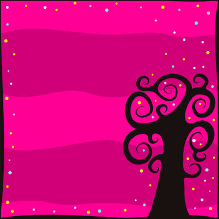 Day of the Dead. Dia de los Muertos. Magical black spiral tree on a bright pink background with lights. Template for holiday posters, flyers, party banners and cards. Fabulous Vector illustrationのイラスト素材