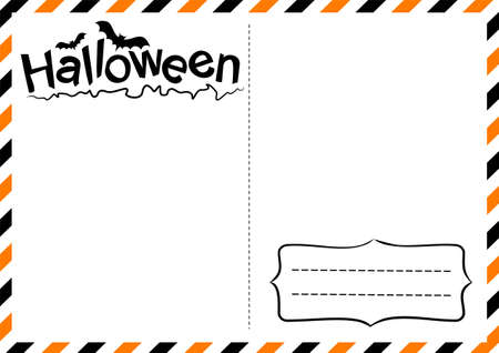 Halloween white postcard. Greeting card template for sending with bats. Holiday party invitation. Vector illustration on the theme of air mail and the halloween.のイラスト素材